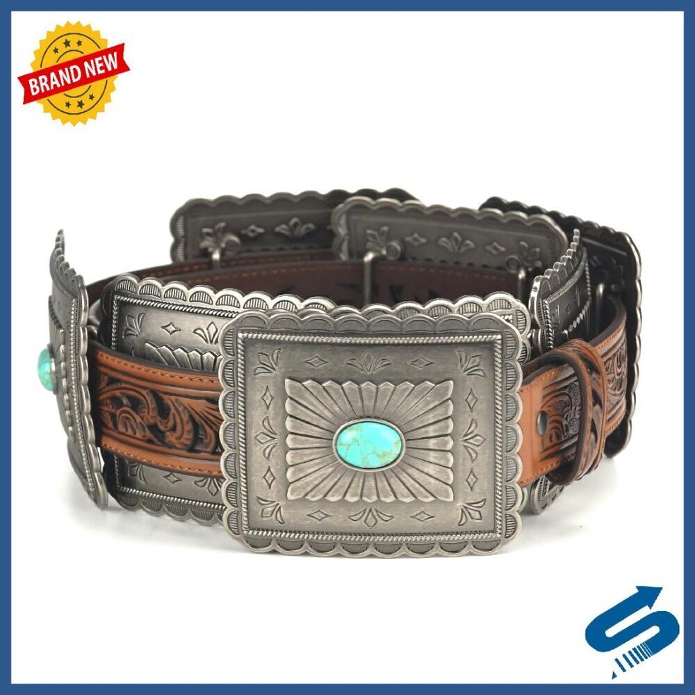 Women's Western Belt with Concho Accents and Turquoise Stone